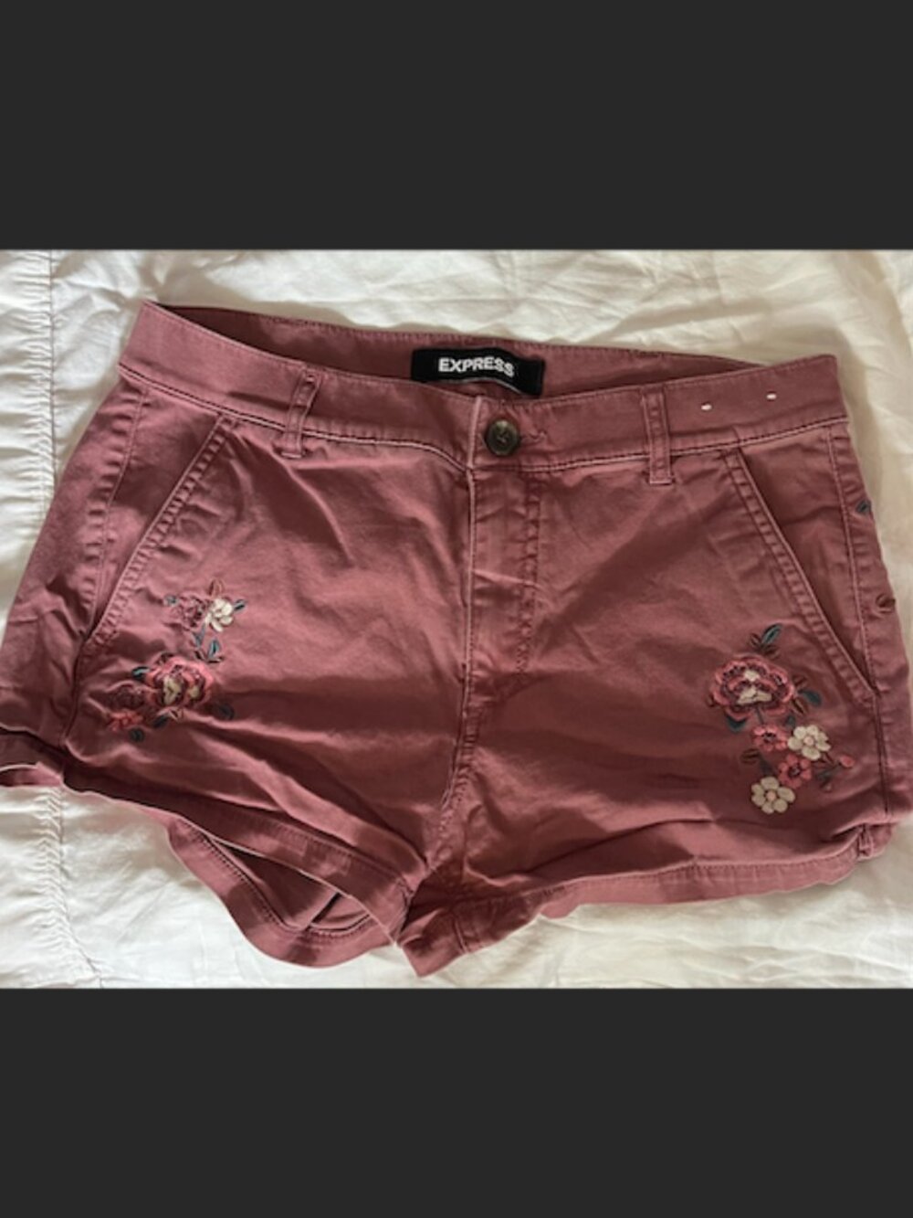 EXPRESS Mauve Rose Red Floral Embroidered Shorts